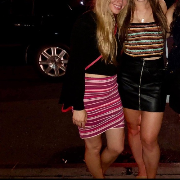 BCBG MAXAZRIA Bright Poppy Multi Ivy Striped Bandage Mini Slim Skirt Size: Small - Picture 16 of 16